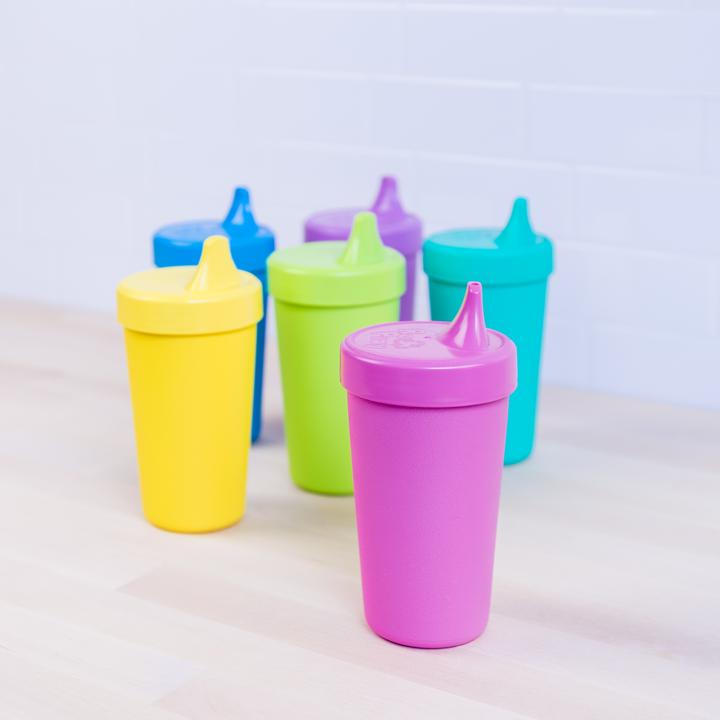 Re-Play Made in The USA, Set of 6 No Spill Sippy Cups - Yellow, Kelly Green, Navy, Amethyst, Red, Orange(Crayon Box)