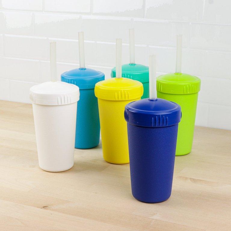 Re-Play Made in The USA, Set of 6 No Spill Sippy Cups - Yellow, Kelly Green, Navy, Amethyst, Red, Orange(Crayon Box)